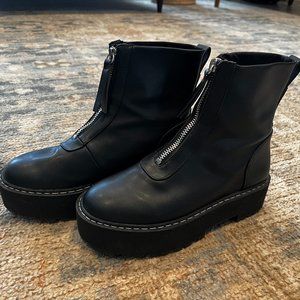 H&M Black Zip-up Platform Boots 5.5 Womens